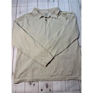 Vtg Men's Merona Long Sleeve Knit Polo Sweater Beige Tan Size Medium 55% Silk
